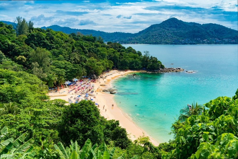 Thailand beach with beachgoers
